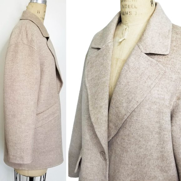 Paris Atelier & Other Stories Jacket Coat Herringbone Wool Soft Oversized Tan - Picture 4 of 7